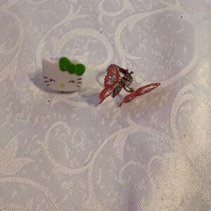 Hello Kitty Hair Clip Set with Green Bow and Red Butterfly